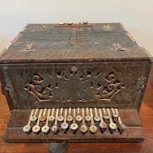 Vintage Diatonic Button Box Accordion Semitone with Hand Carving, folk