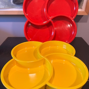 Vintage 1970s Gunnar Cyren for Dansk Pinwheel Yellow Red Melamine Snack Party Stacking Divided Tray Serving Platter, sold individually