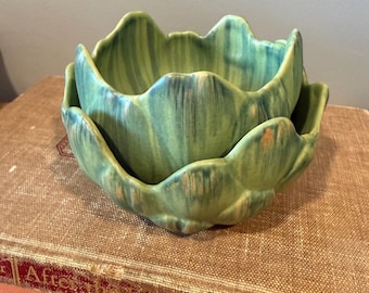 Vintage Patricia Garrett Artichoke Bowl Signed 1990s Great Impressions Studio Art Pottery California Trompe l'Oeil Sculpture