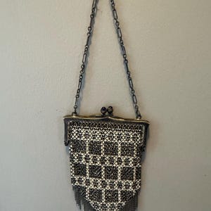 Bolso de malla mandala Art Deco vintage, pintado a mano, esmaltado, años 20
