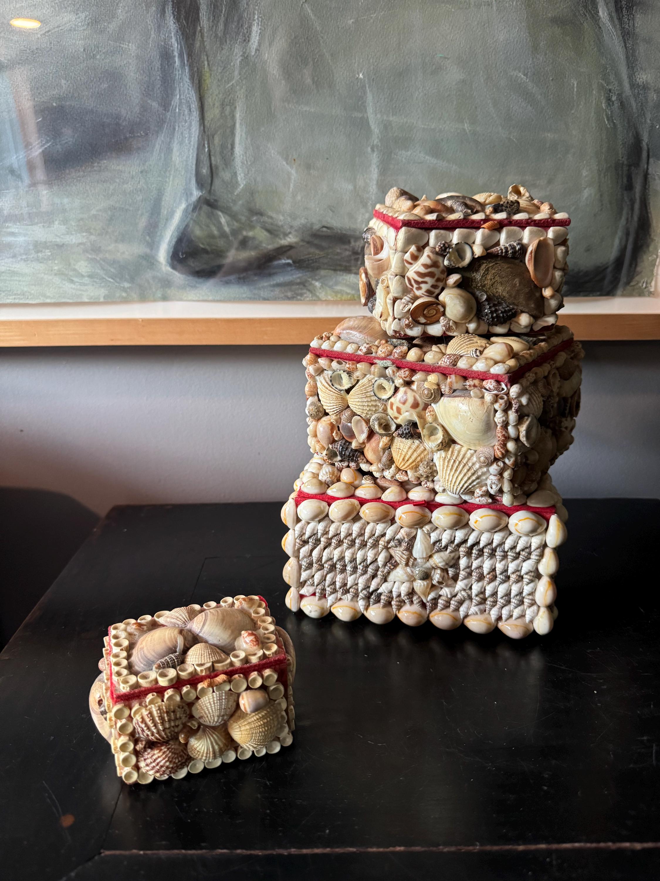 Vintage Shell Covered Box, Sailors Valentine, sold individually, trinket, jewelry, Coastal Chic
