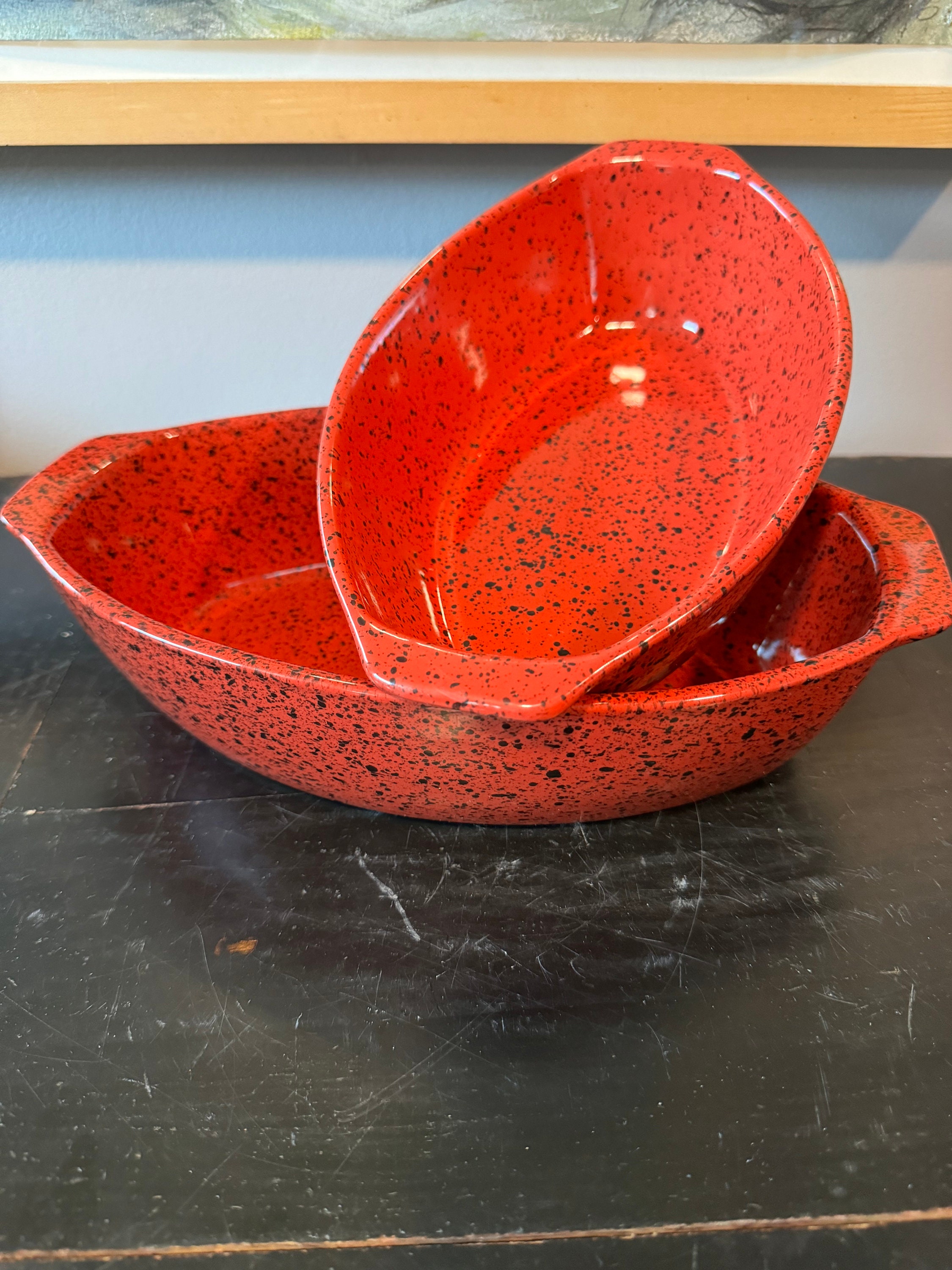 Vintage Cerutil Stoneware Portugal Red Speckle Casserole Au Gratin Dish Set of 2 Etsy