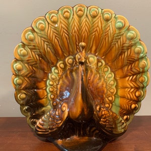 Vintage Deforest of California Drip Glaze Peacock Vase Planter