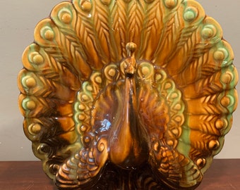 Vintage Deforest of California Drip Glaze Peacock Vase Planter
