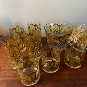 Vintage Pasinski Green and Gold Barware, Culver