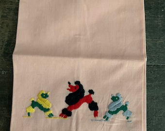 Vintage Cotton Hand Towel, Poodles, embroidered