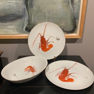 Vintage YY Ebi Hand Painted Porcelain Shrimp Lobster set image 1