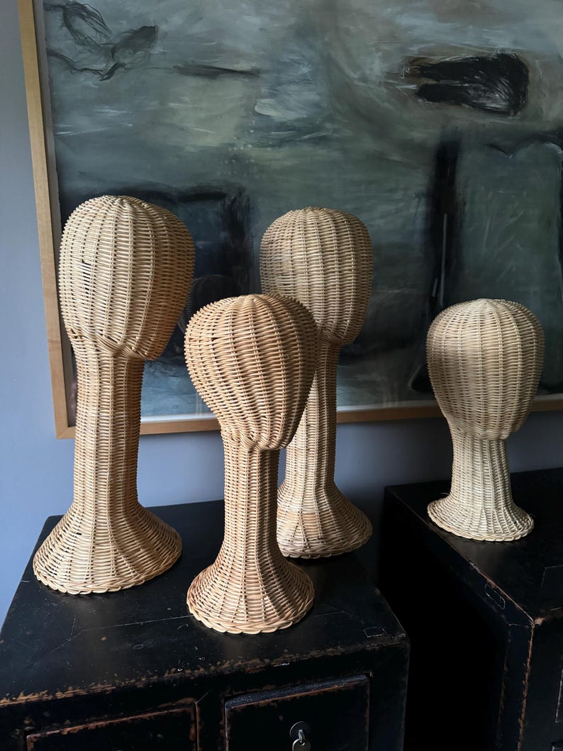 Reserved Clemence Vintage Wicker Woven Mannequin Head Hat Stand Display