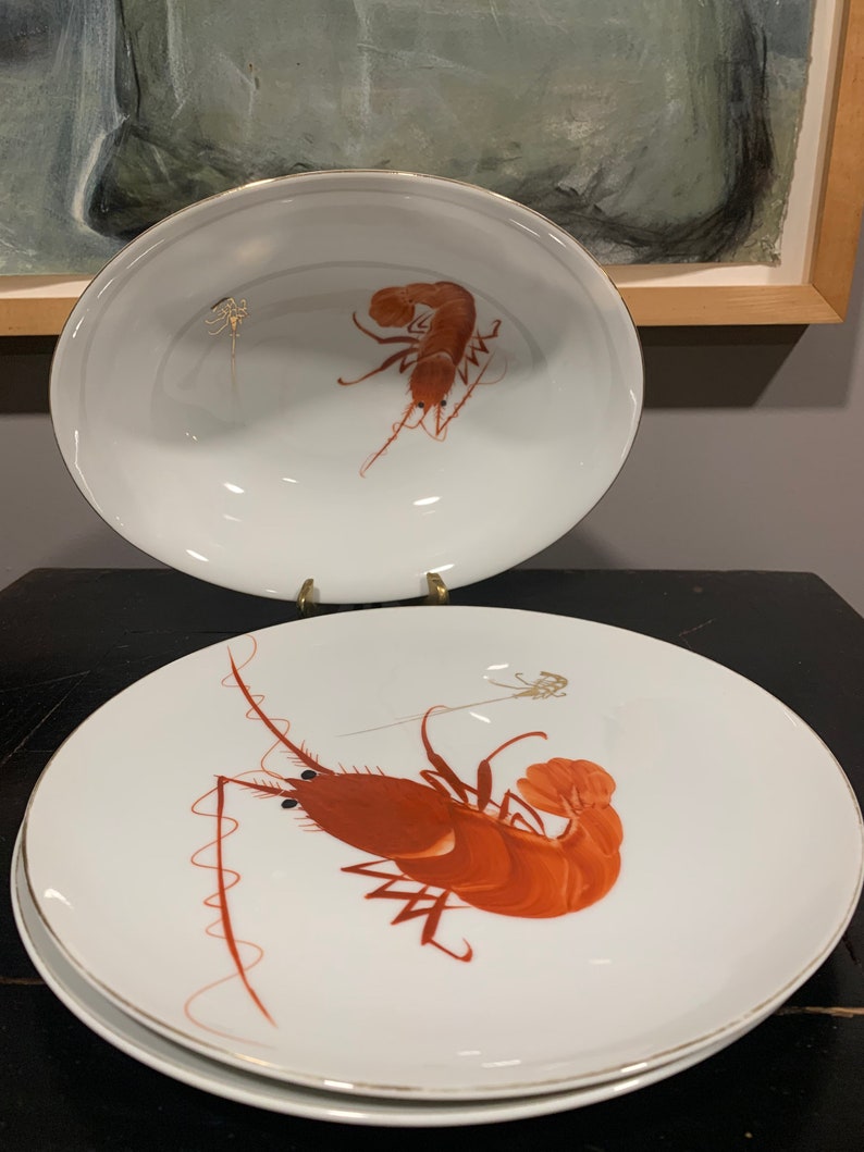 Vintage YY Ebi Hand Painted Porcelain Shrimp Lobster set image 7