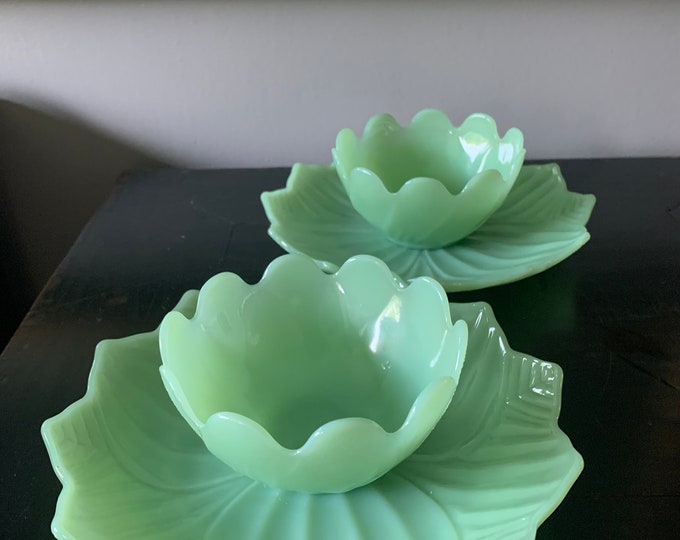 Vintage Jadeite Lotus Plate and Bowls Fire King, Set of 2 Etsy