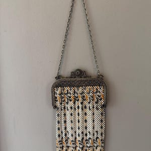 Bolso de malla mandala Art Deco vintage, pintado a mano, esmaltado, años 20