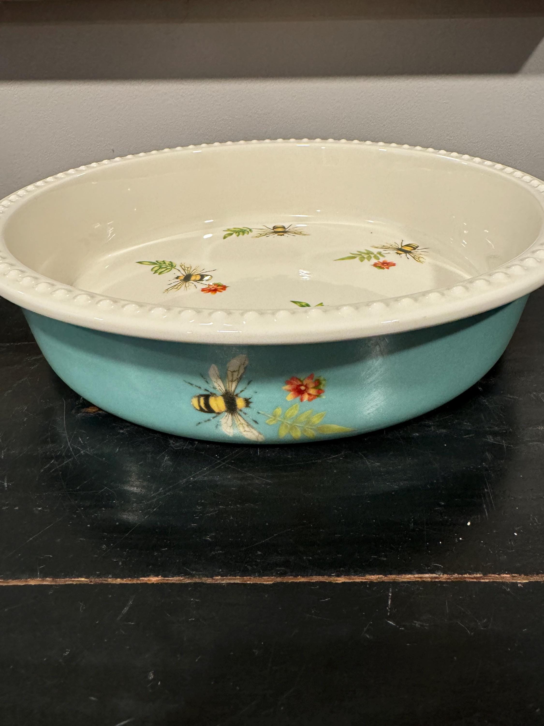 Anthropologie Lou Rota Mother Nature Pie Dish Bee Floral Holiday