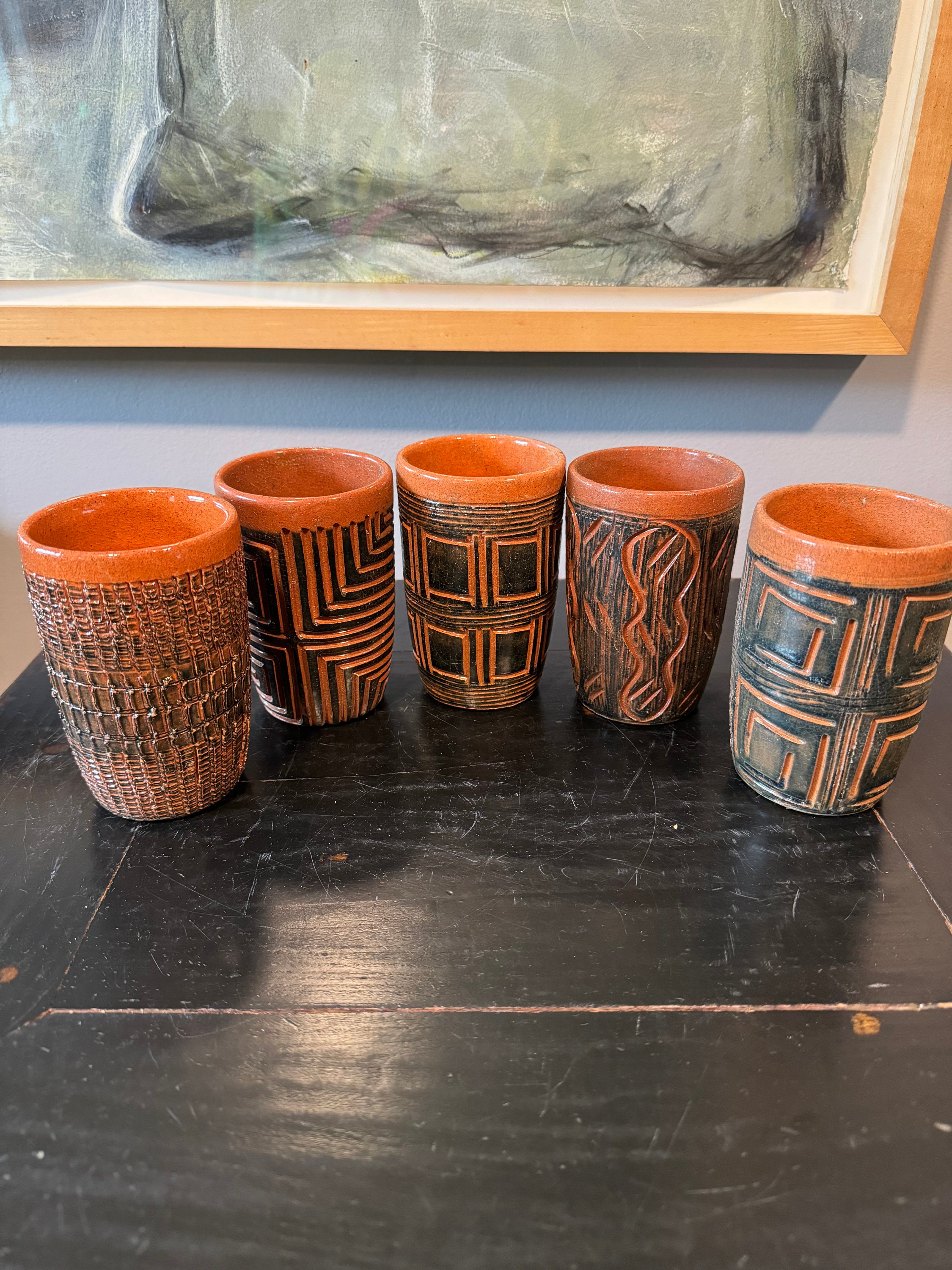 Hal Lasky Mid Century Modern Sgraffito Geometric Puerto Rican