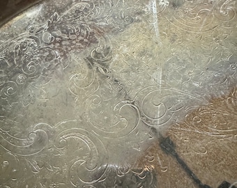 Vintage Ornate Silver Plated tray with Handles, 30”