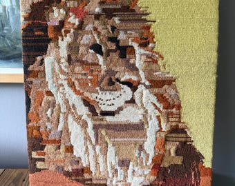 Vintage King Lion Head Needlepoint Finished Canvas by Ann Tush Tina of California