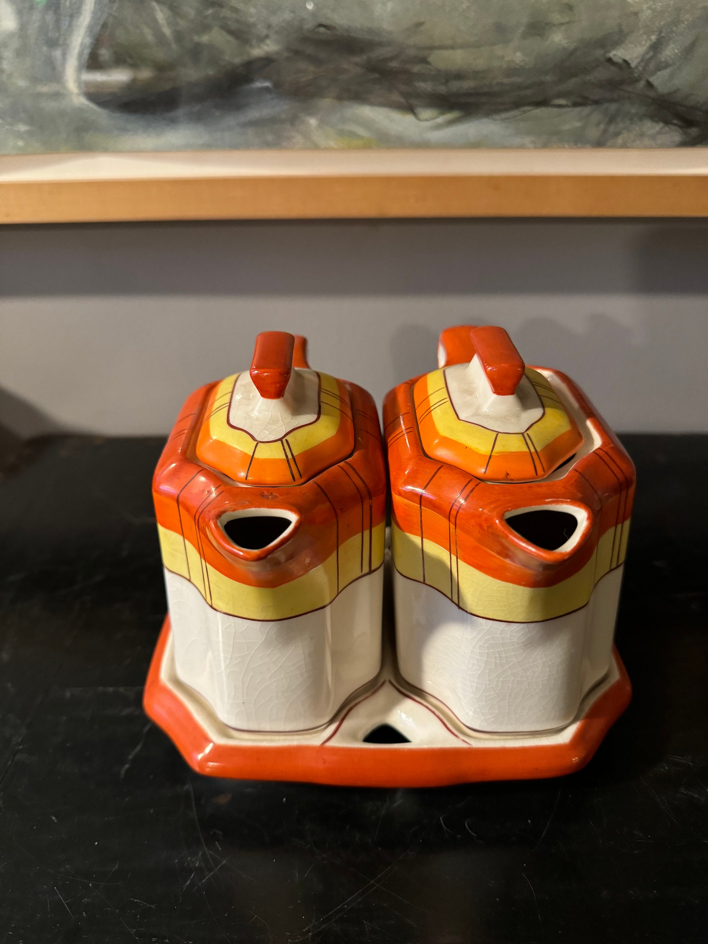 Vintage Art Deco TT Takito Twin Teapots With Tray