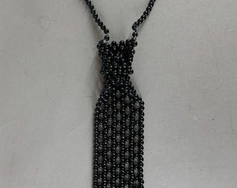 Cravatta unisex vintage con perle nere finte