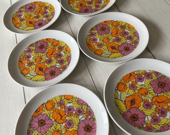 Vintage Flower Power Poppy Dessert Teller, Set mit 8 Stück