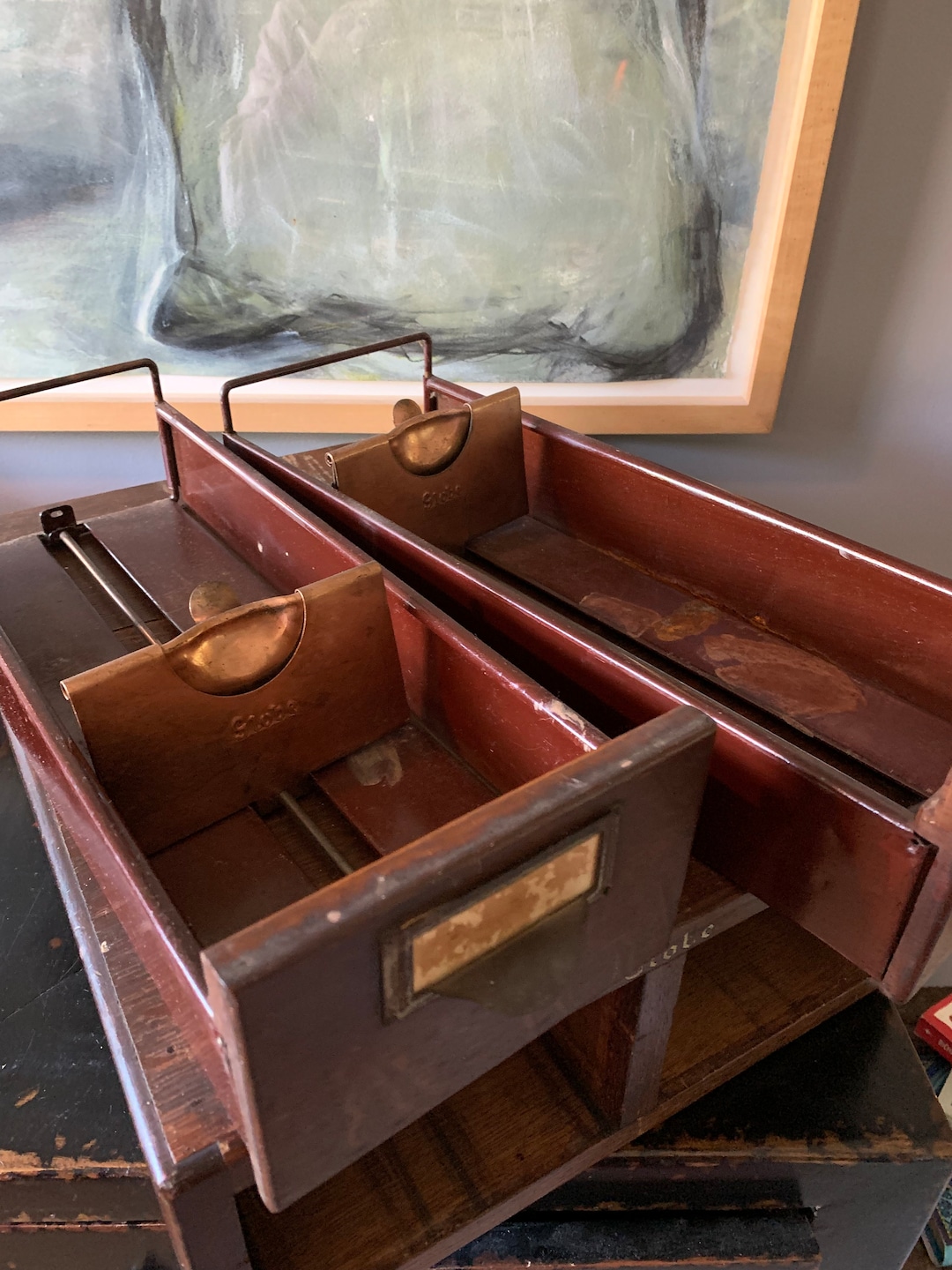 Vintage Globe Wood Card Catalog, 2 Drawers Etsy