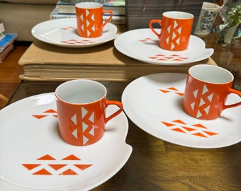 1950's Jonas Roberts Orange Domino Luncheon snack plates Set of 4 Eames Era Danish Modern Made in Japan