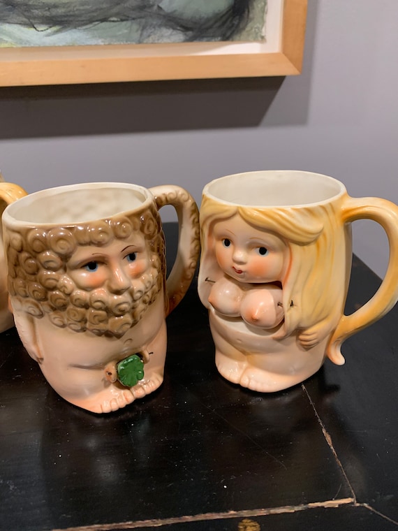 Vintage 1970s Nude Woman & Man Novelty Pair Naughty Fig Leaf