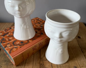 Vintage Veb Haldensleben German Pottery Head Vase Face Vases
