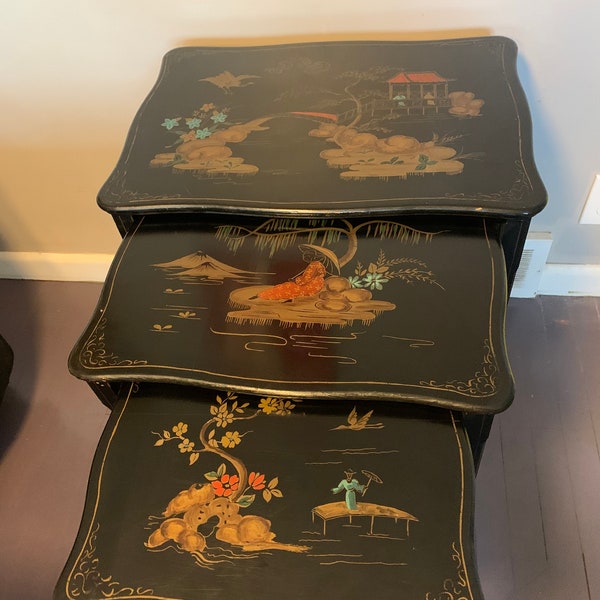 Vintage Asian Chinoiserie Nesting Tables