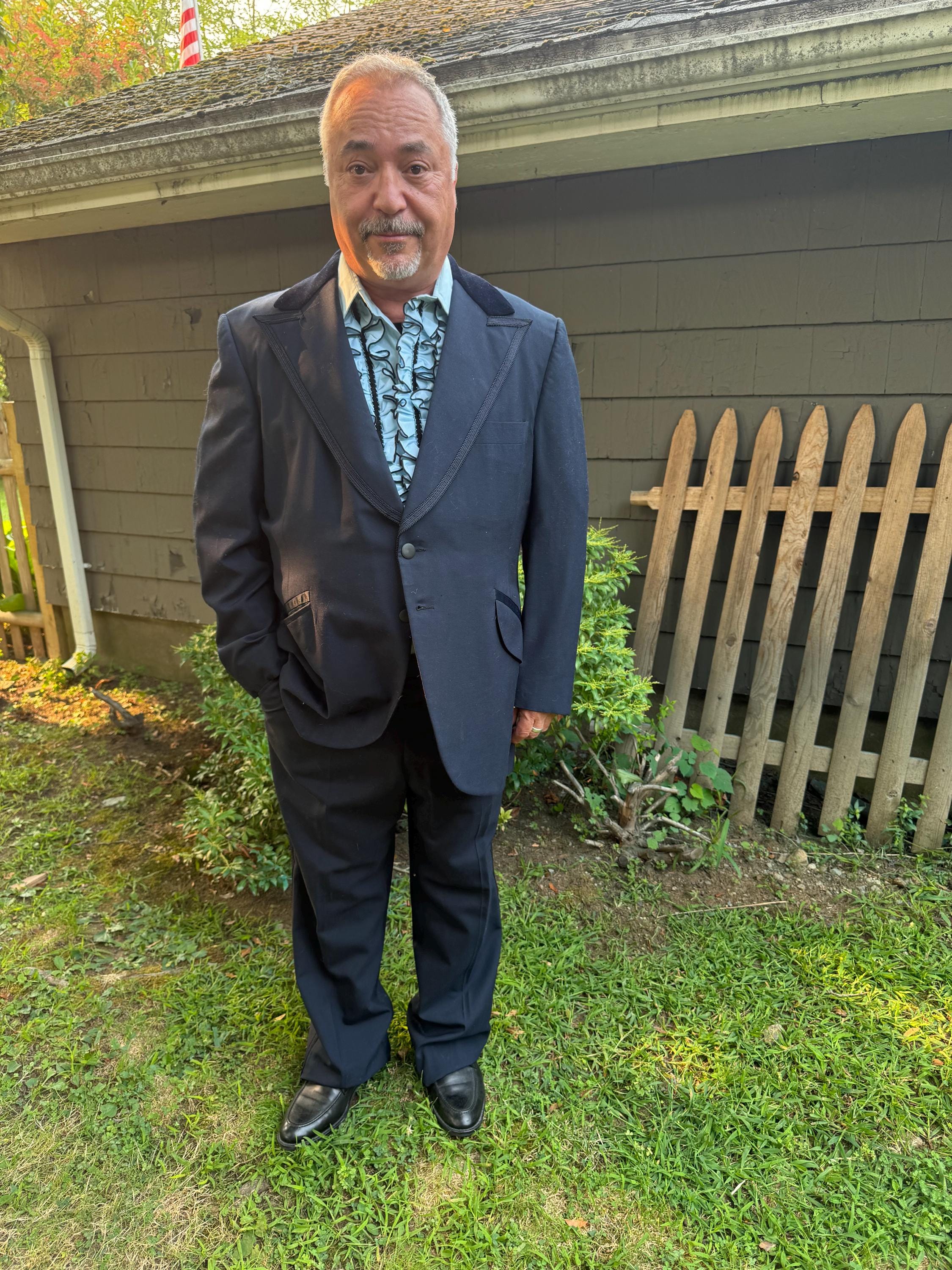 Bow Tie 1970s Ruffled Tuxedo Shirt Light Blue Ruffle Tuxedo Shirt