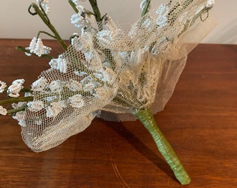 Vintage Handmade Beaded Flower Bouquet, white