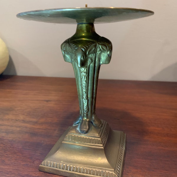 Vintage Hollywood Regency brass ram candlestick