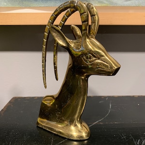 Vintage Brass Gazelle Ram Bookend by Gatco