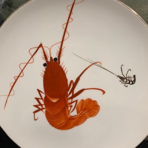 Vintage YY Ebi Hand Painted Porcelain Shrimp Lobster set image 3