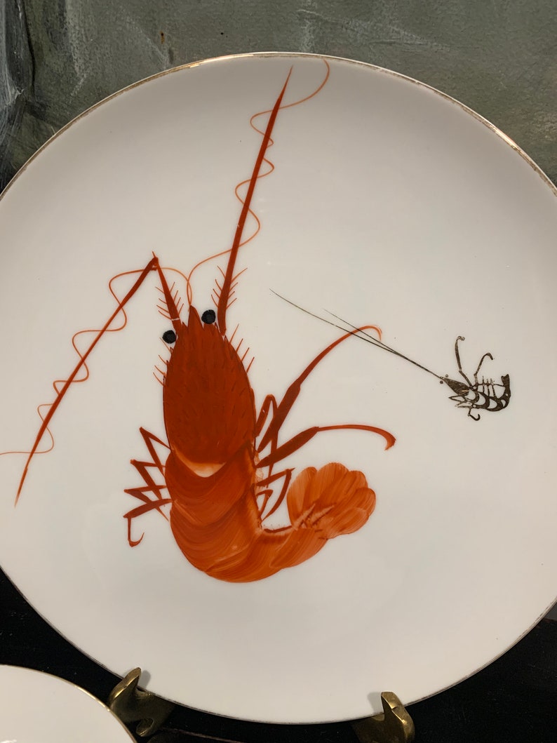 Vintage YY Ebi Hand Painted Porcelain Shrimp Lobster set image 3