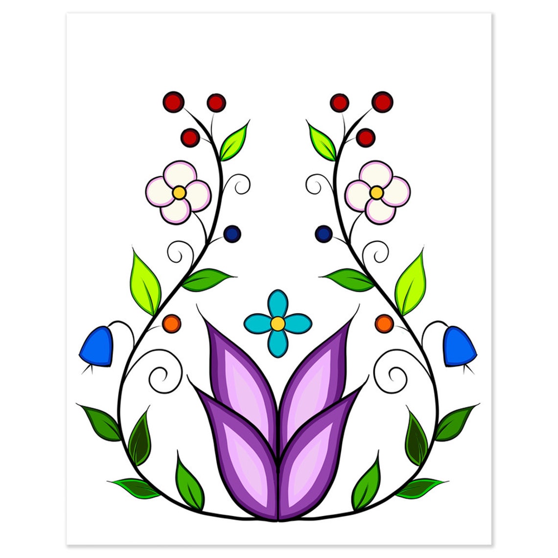 Ojibwe Native American Floral Digital Art Poster Print Etsy