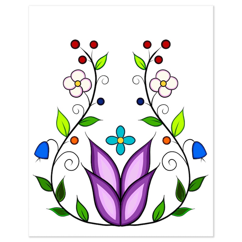 Ojibwe Native American Floral Digital Art Poster Print | Etsy