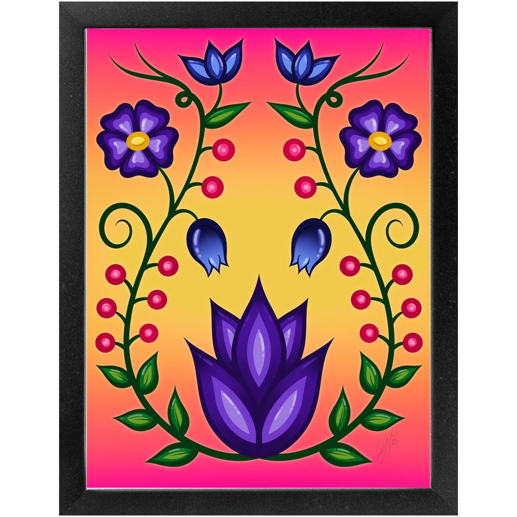 Framed Print • Sunset Ojibwe Floral • Ojibwa Native American Woodland  Indigenous Art Gifts Botanical Flower Anishinaabe Made Gifts