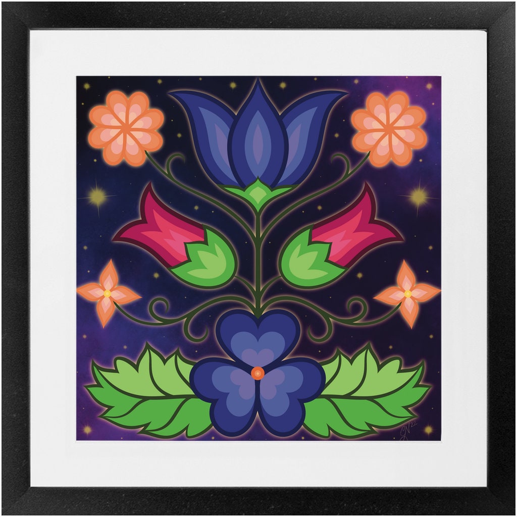 Ojibwe Black Floral Pattern Fabric