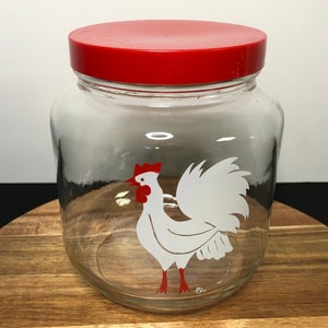 Jar With Roosters, Sugar Glass Jar, Vintage Sugar Container, Brown Roosters  Container, Jam Canister, Brown Sugar, Retro Jar, Spice, Vintage 