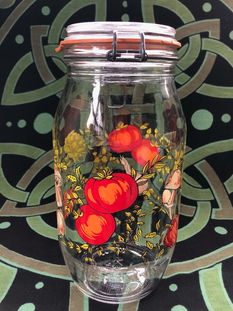 Arc France Glass Jar Vintage Canning 2 Liter Jar Vegetable and Herb Design Etsy