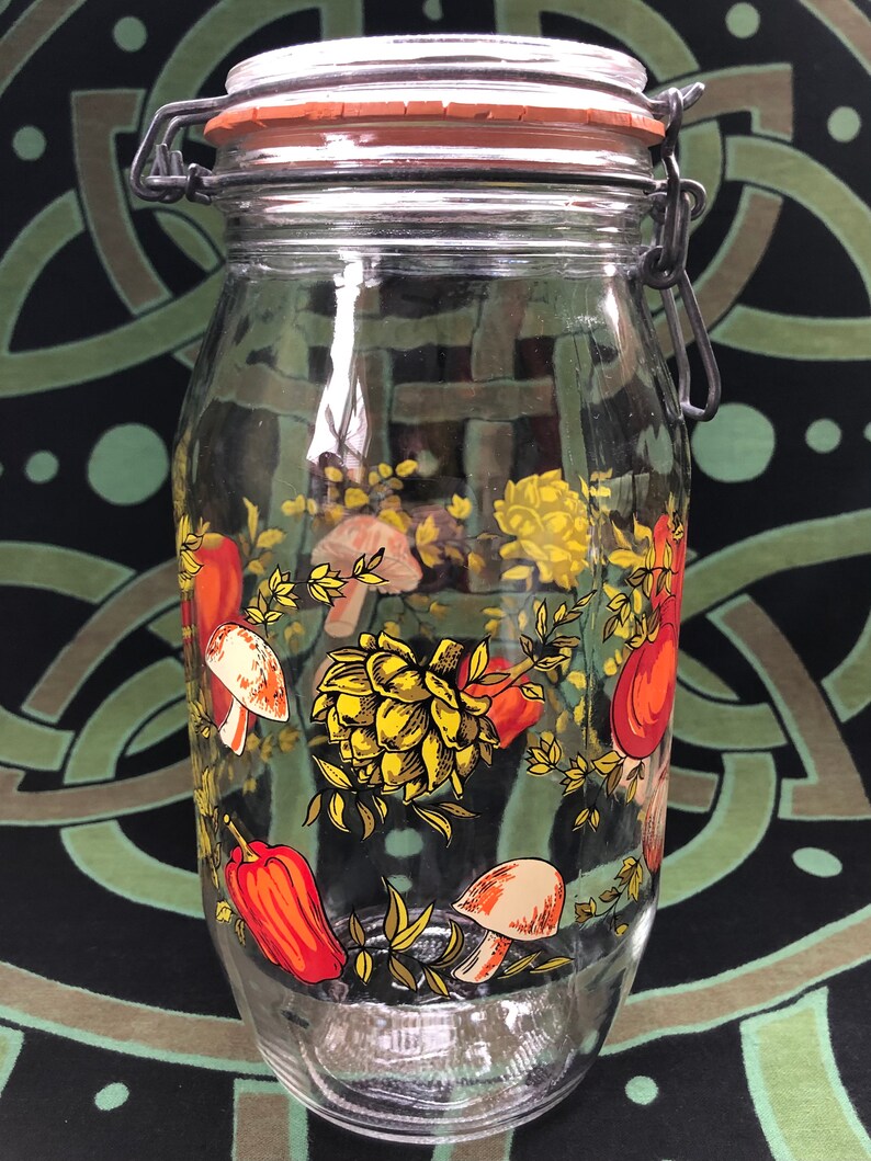 Arc France Glass Jar Vintage Canning 2 Liter Jar Vegetable and Herb Design Etsy