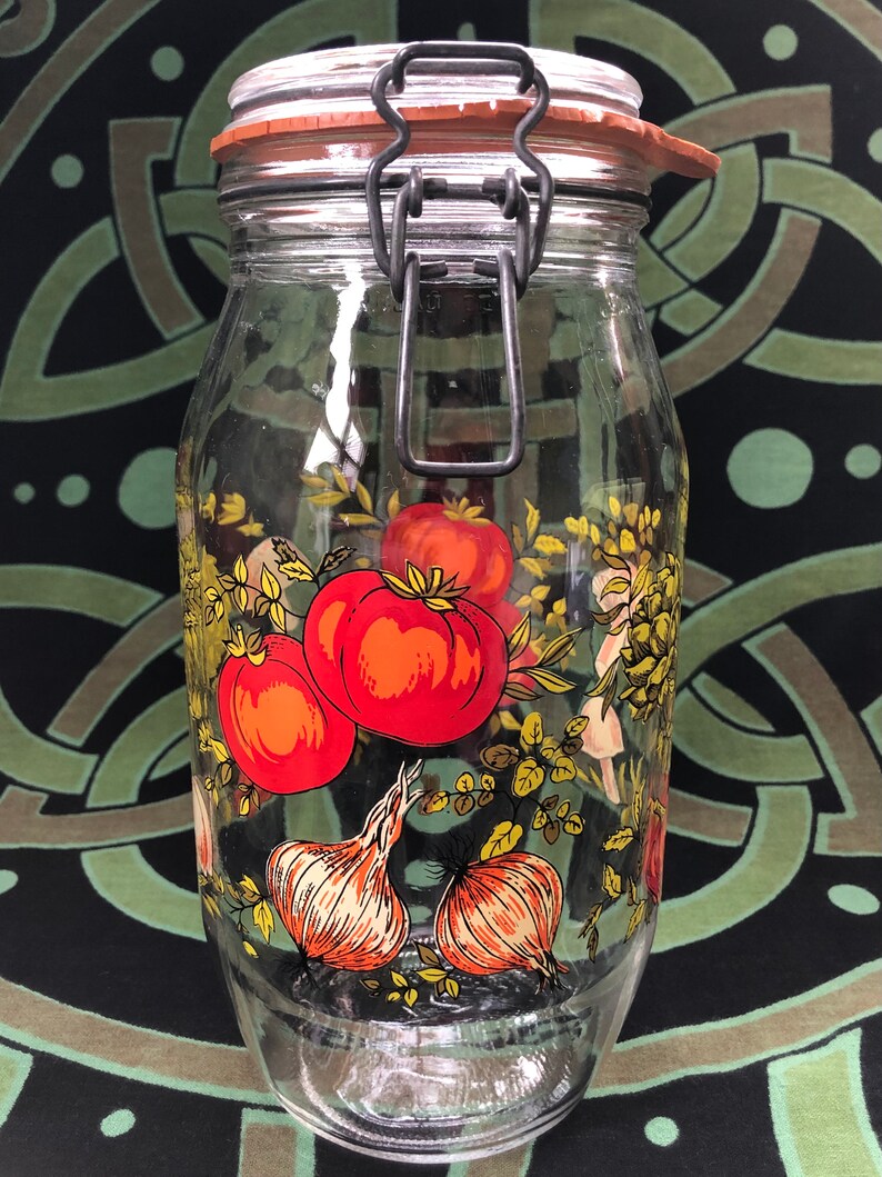 Arc France Glass Jar Vintage Canning 2 Liter Jar Vegetable and Herb Design Etsy