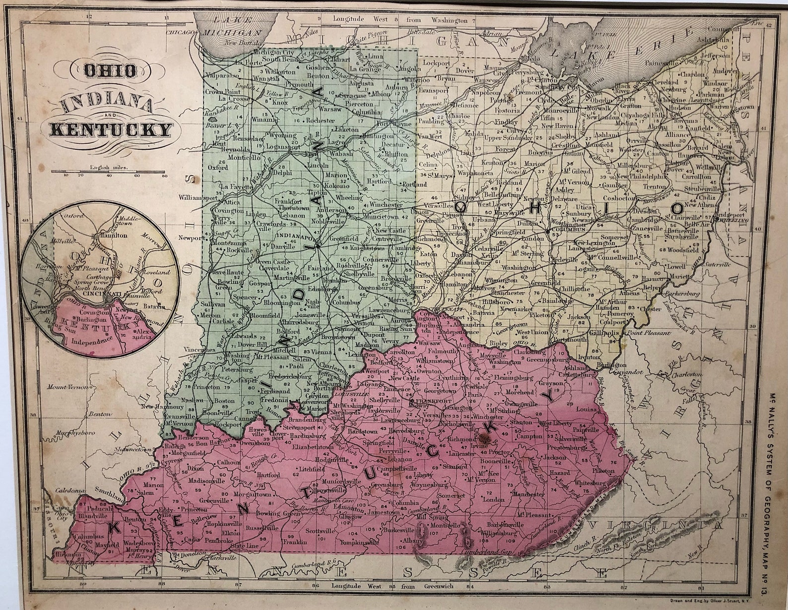 Antique 1871 Map of Ohio Indiana and Kentucky from National Etsy