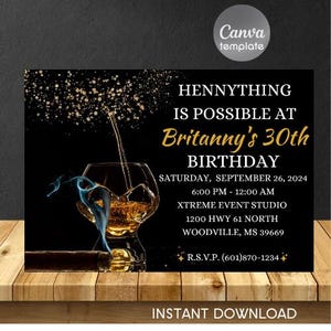 Invitación de cumpleaños de Hennessy con descarga instantánea