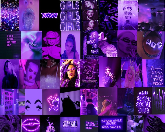 Purple wall collage kit 90 pcs baddie collage kit euphoria | Etsy