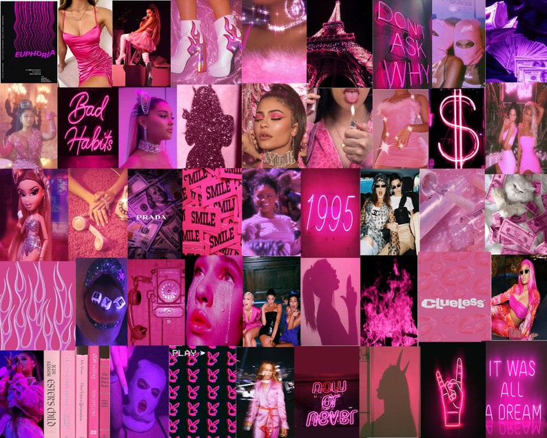 Boujee pink wall collage kit 100 pcs pink wall collage kit | Etsy