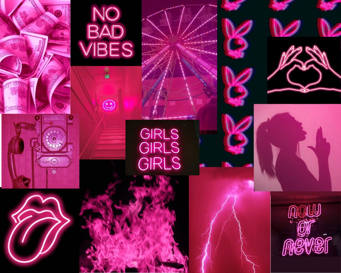 Pink neon wall collage kit 100 pcs wall collage kit pink Etsy