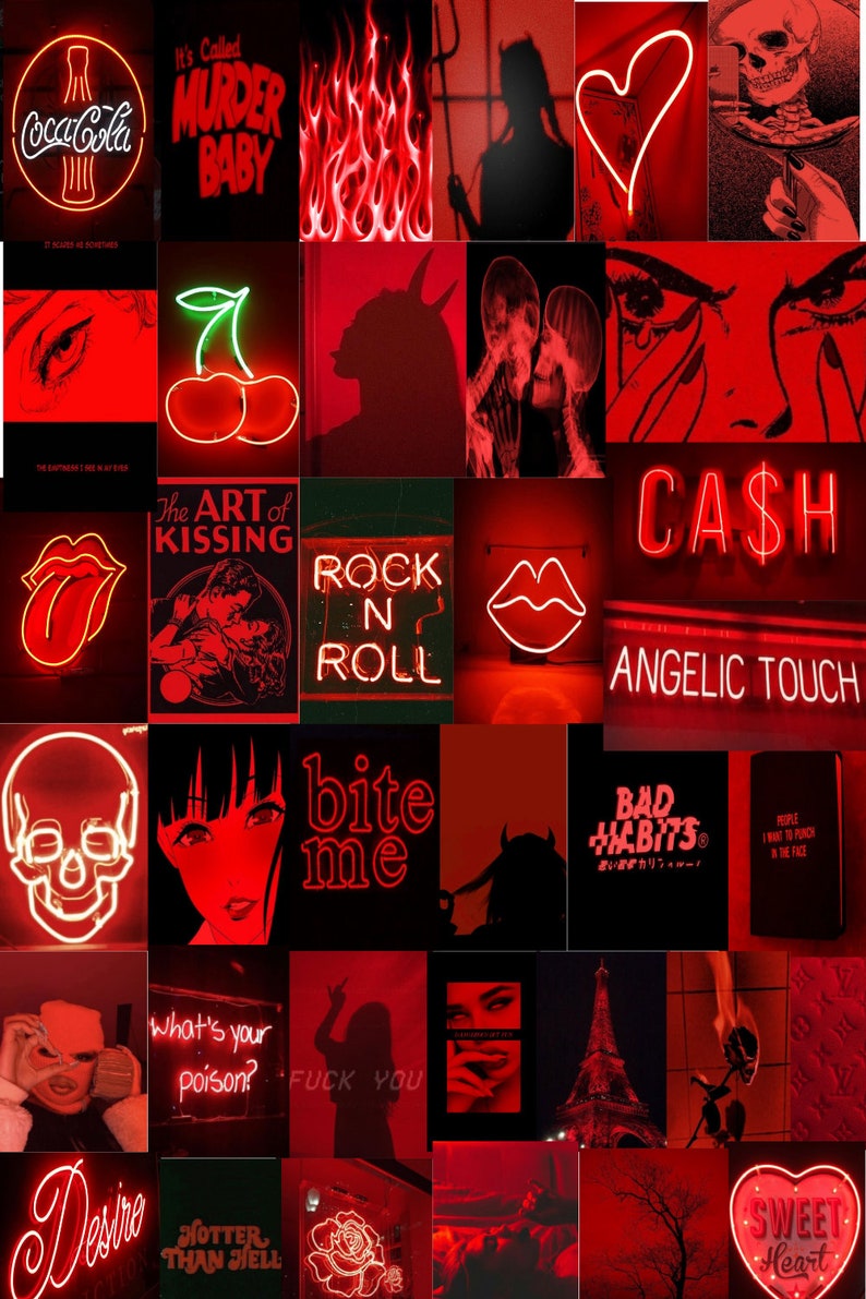 Red neon wall collage kit 100 pcs red wall collage kit Etsy
