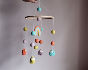 Felted rainbow sheep  baby crib mobile Nursery ornament