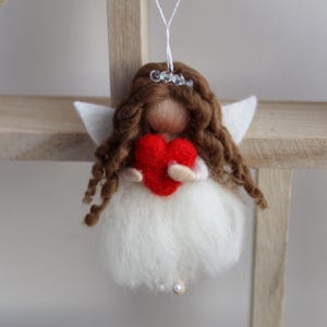 Wool Tiny Angels with Heart - Needle Felted Soft Sculpture, Wool Angel Decor