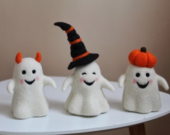 Handmade Felted GhostsAutumn & Halloween Decor – Wool Toy